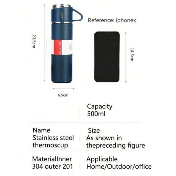 Flask Thermos Gray Insulated Stainless Steel Gift Set 6 - 12 Hours Hot Cold - Picture 2 of 3